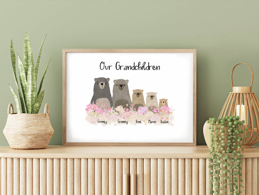 Personalised Bear Family Print, Birthday Gift for Her, Personalised Gift, Bear Print, Bear Family Portrait, Unique Family Print, Adoption Gift