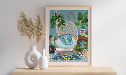 Botanical Boho Prints for the Home, Cottage Core Decor, Beautiful Vibrant House Plant Prints, Egg Chair Print