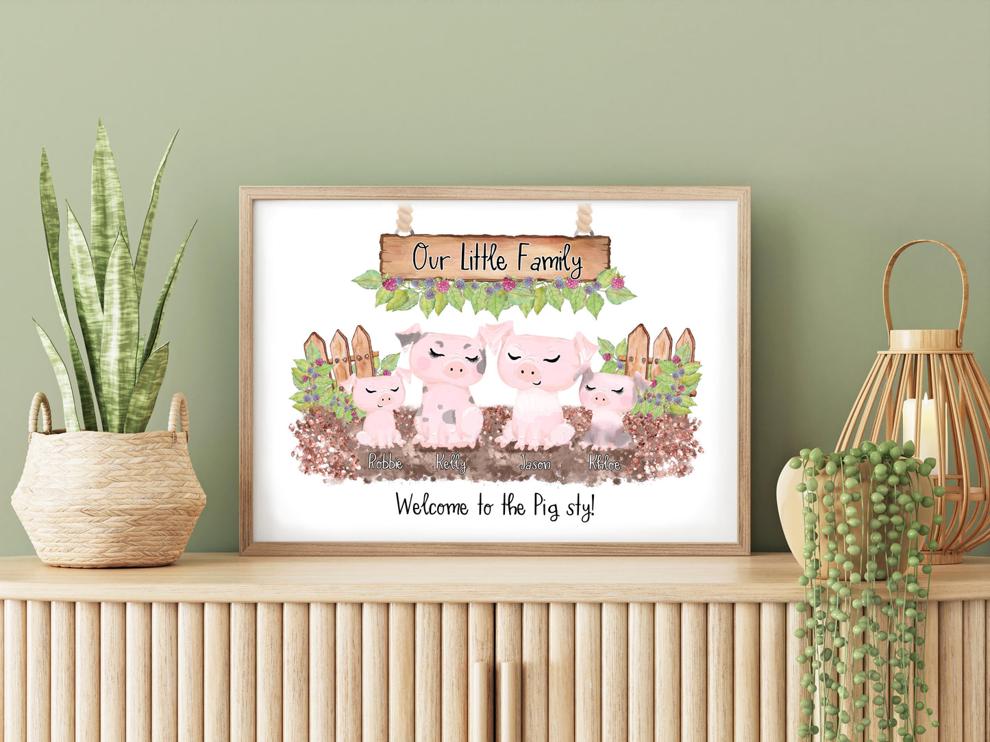 Personalised Pig Family Print, Pig Gift, Pig Lovers, Personalised Gift, Fun Personalised Gift, Pig Print, Pig Wall Art, Personalised Gift for Pig Lovers