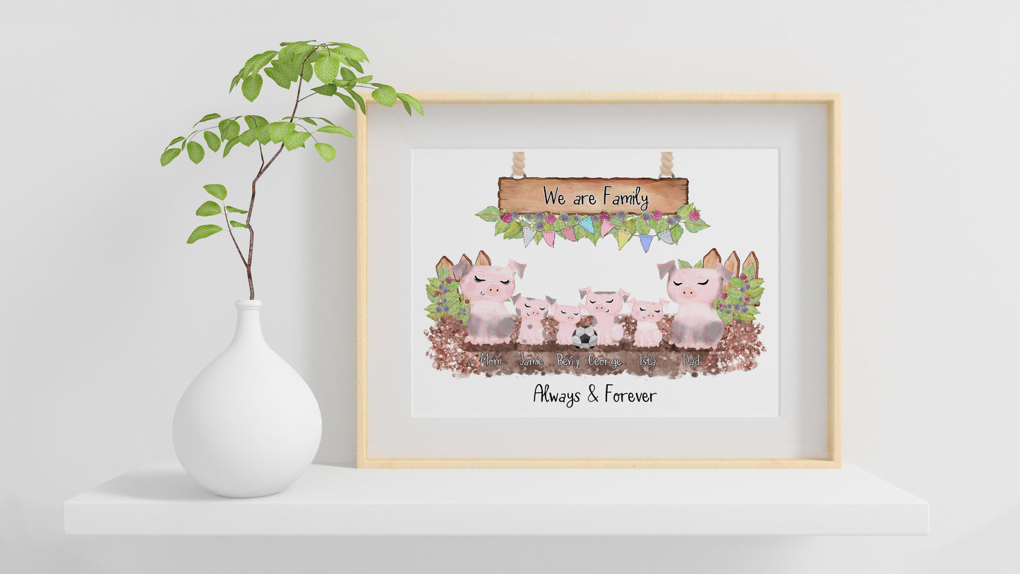 Personalised Pig Family Print, Pig Gift, Pig Lovers, Personalised Gift, Fun Personalised Gift, Pig Print, Pig Wall Art, Personalised Gift for Pig Lovers