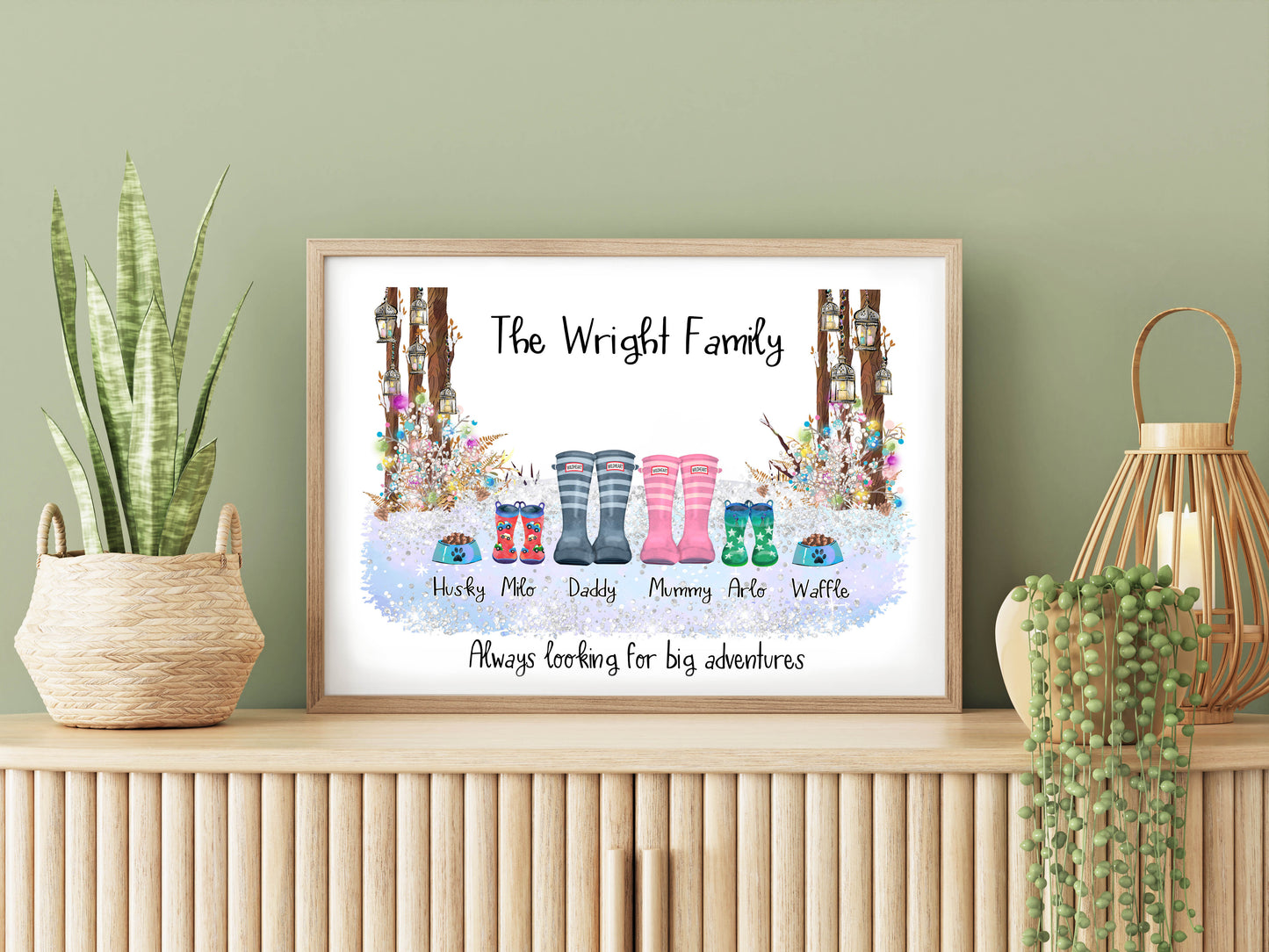 Personalised Welly Family Print Gift - Christmas Gift for Her or him - Gift for Grandparents - Secret Santa Gift - Personalised Family Gift