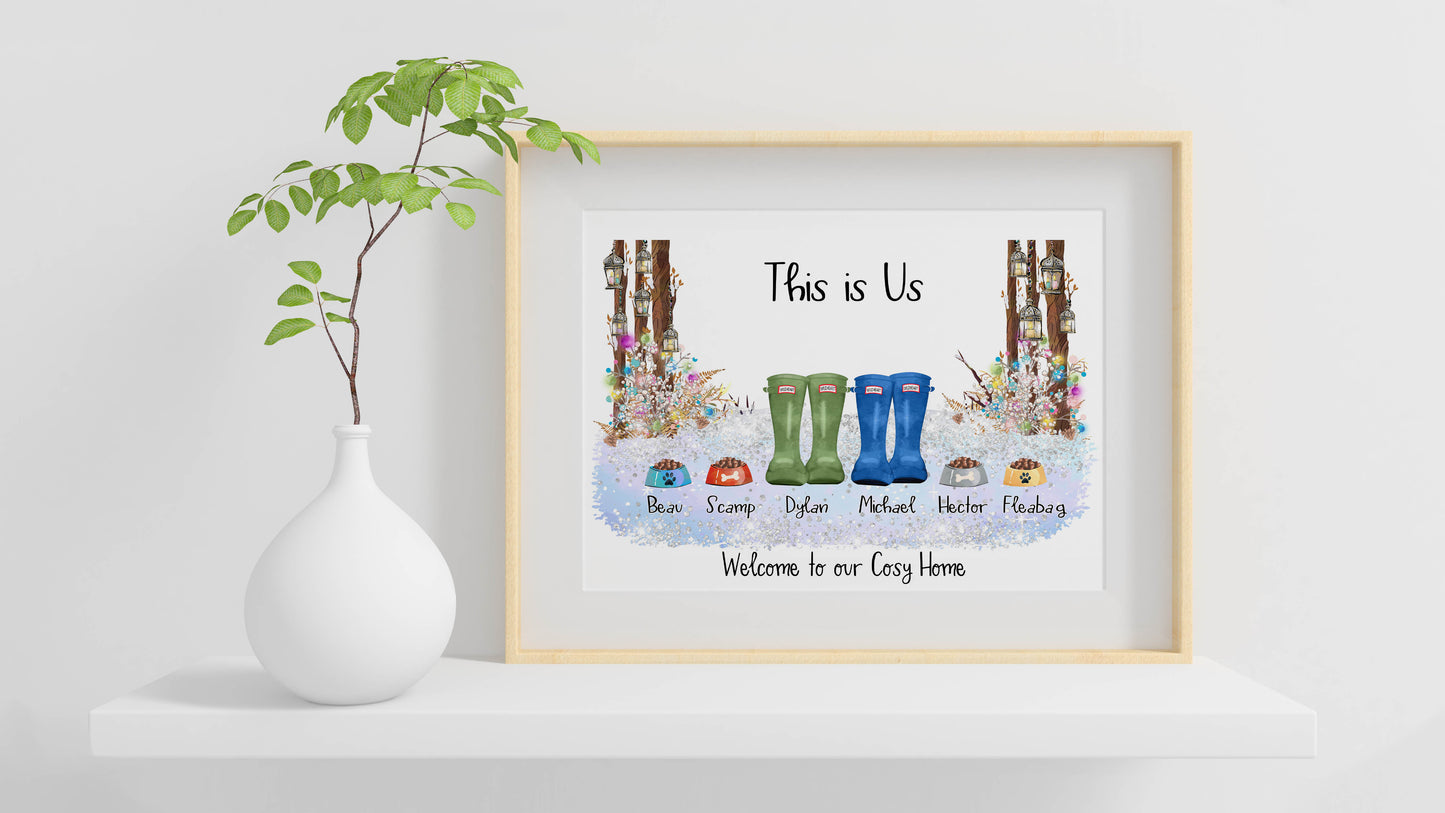 Personalised Welly Family Print Gift - Christmas Gift for Her or him - Gift for Grandparents - Secret Santa Gift - Personalised Family Gift