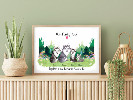 Personalised Wolf Family Print, Family Quotes, Wolf Pack Print, Christmas Gift, Cute Wolf Family Portrait, Personalised Gift, Secret Santa gift