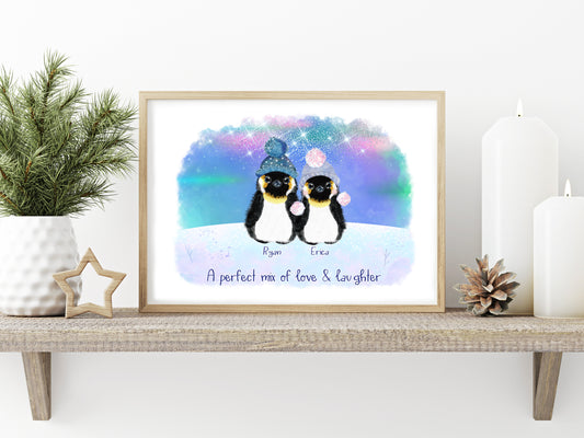 Personalised Penguin Family Print - Unique Gift for Her - Personalised Gift - Secret Santa - Penguin Print - Cute Family Portrait Gift