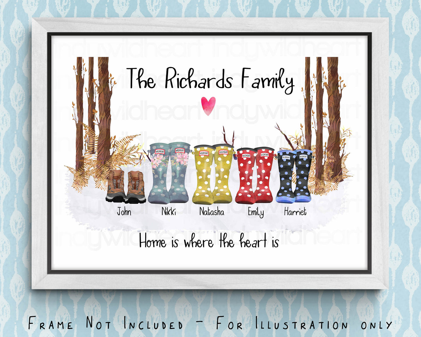 Welly Boot Family Print, Personalised Gift, Gift for Her or him, Personalised Family Gift, Classic Welly Family Print With Different Seasons