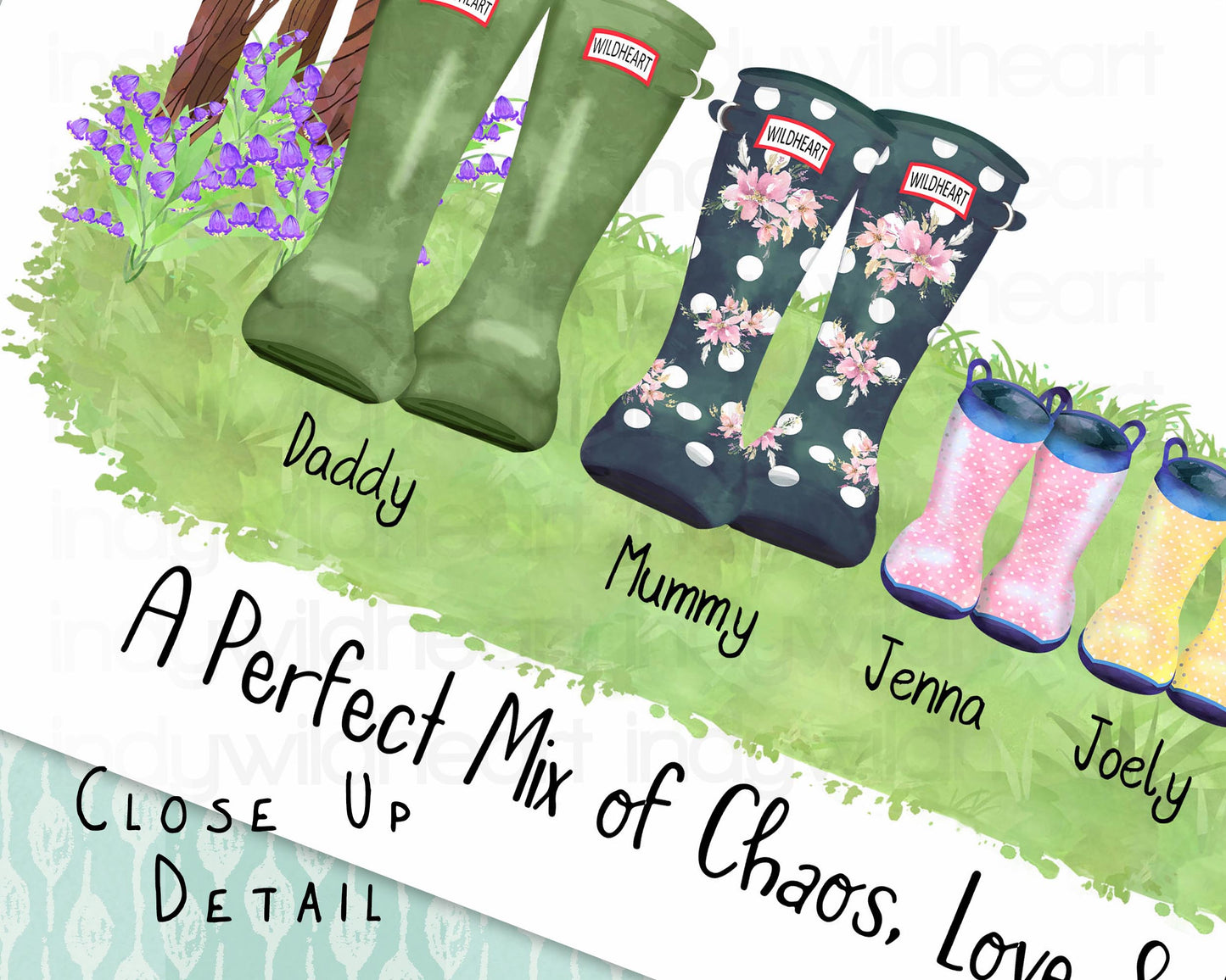 Welly Boot Family Print, Personalised Gift, Gift for Her or him, Personalised Family Gift, Classic Welly Family Print With Different Seasons