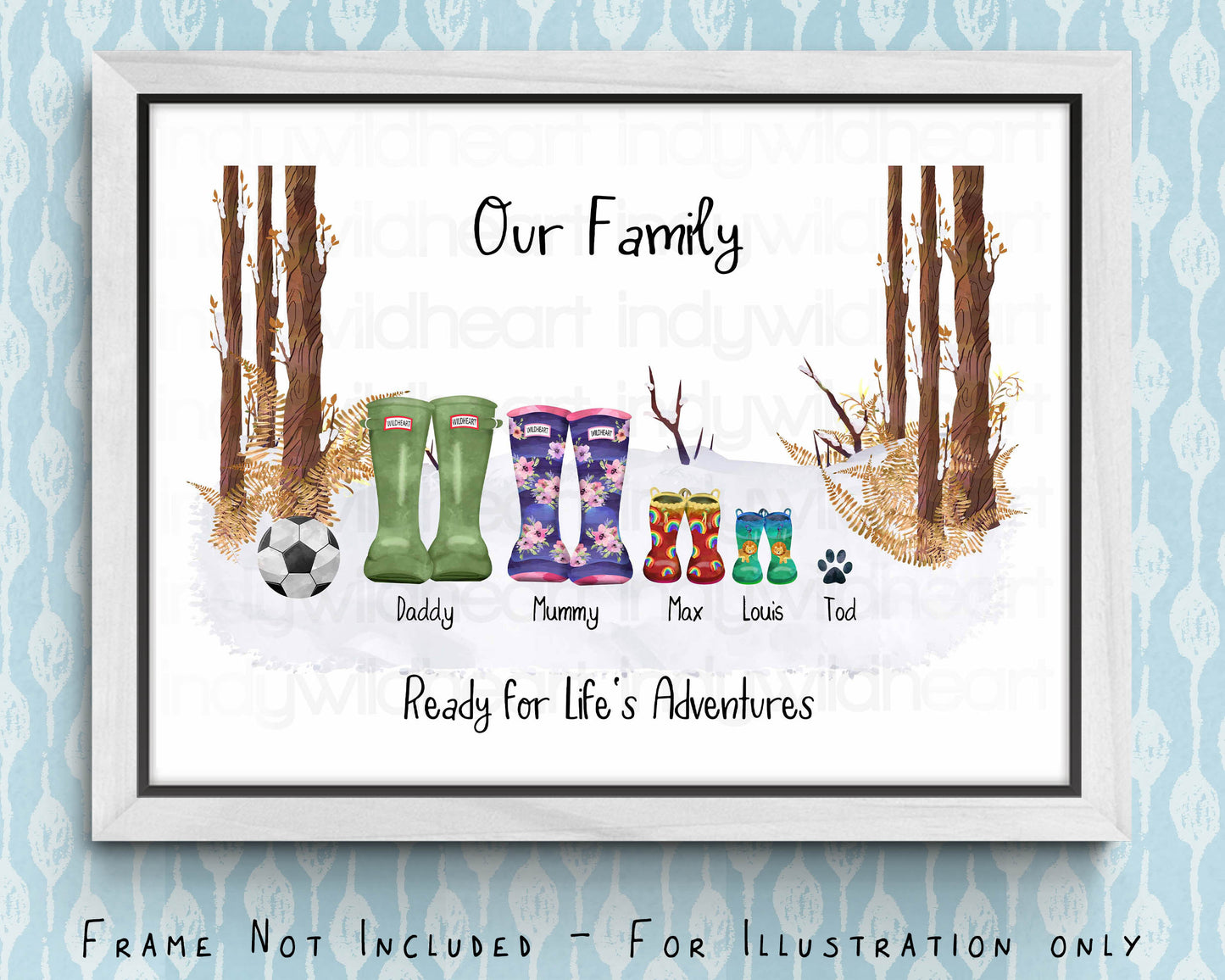 Welly Boot Family Print, Personalised Gift, Gift for Her or him, Personalised Family Gift, Classic Welly Family Print With Different Seasons