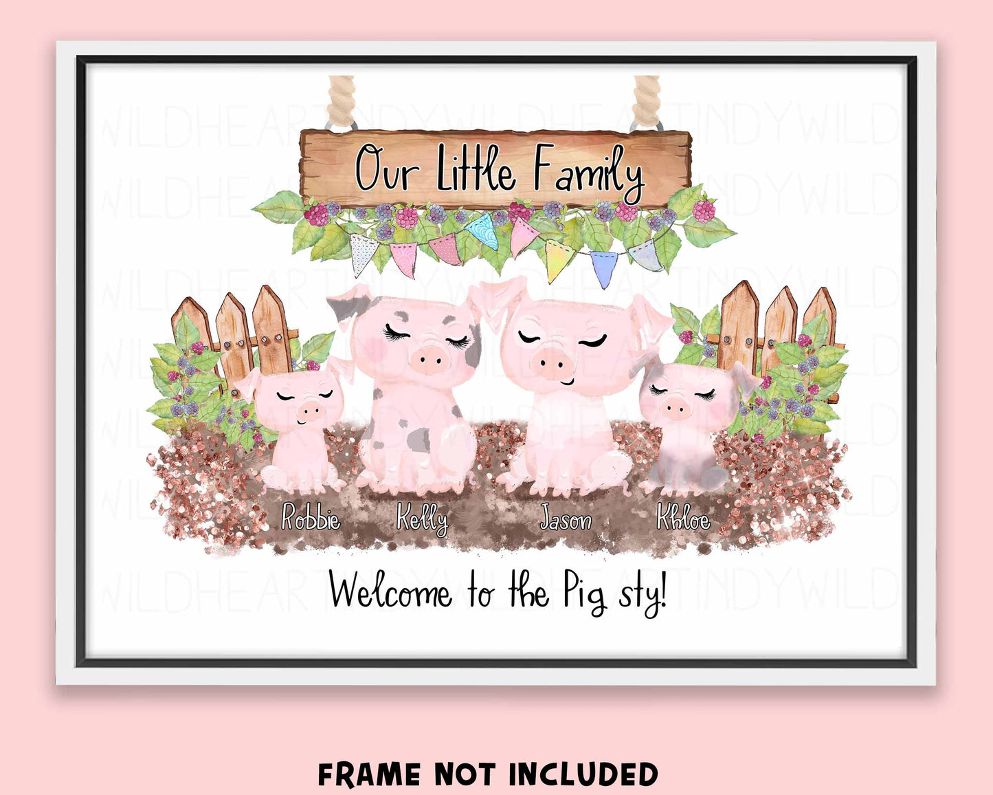 Personalised Pig Family Print, Pig Gift, Pig Lovers, Personalised Gift, Fun Personalised Gift, Pig Print, Pig Wall Art, Personalised Gift for Pig Lovers