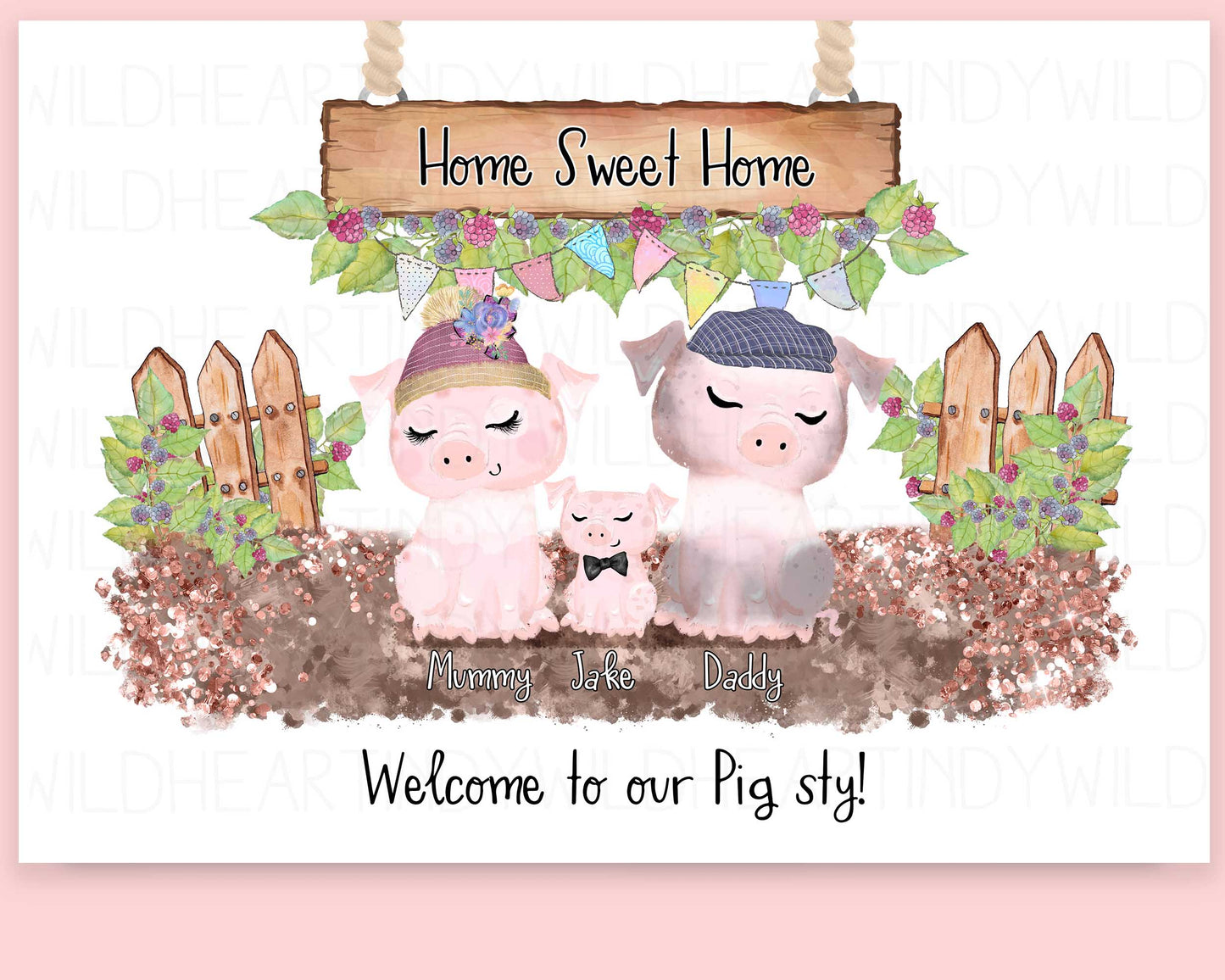 Personalised Pig Family Print, Pig Gift, Pig Lovers, Personalised Gift, Fun Personalised Gift, Pig Print, Pig Wall Art, Personalised Gift for Pig Lovers