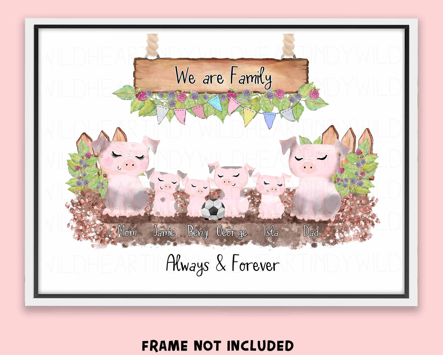 Personalised Pig Family Print, Pig Gift, Pig Lovers, Personalised Gift, Fun Personalised Gift, Pig Print, Pig Wall Art, Personalised Gift for Pig Lovers