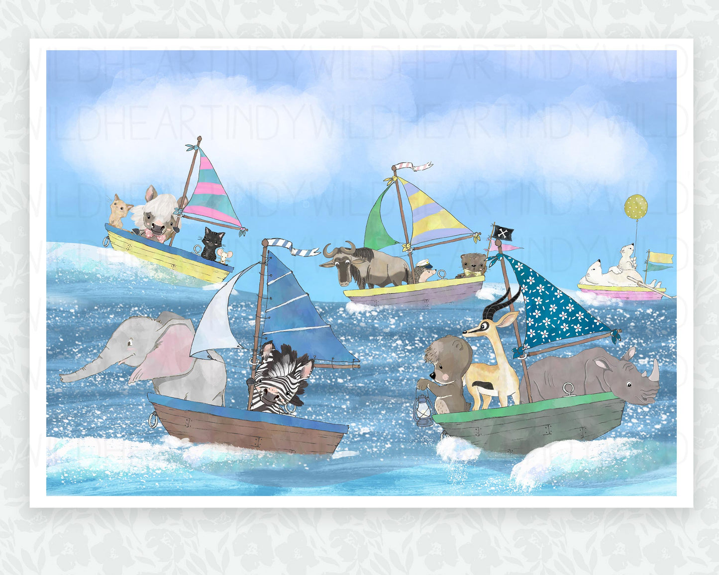 Nautical Nursery Print, Animal Adventure Nursery Art Print, Whimsical Animal Art, Sailing, Nautical Children's Wall Art, Whimsical Art Print, Nautical Nursery Art