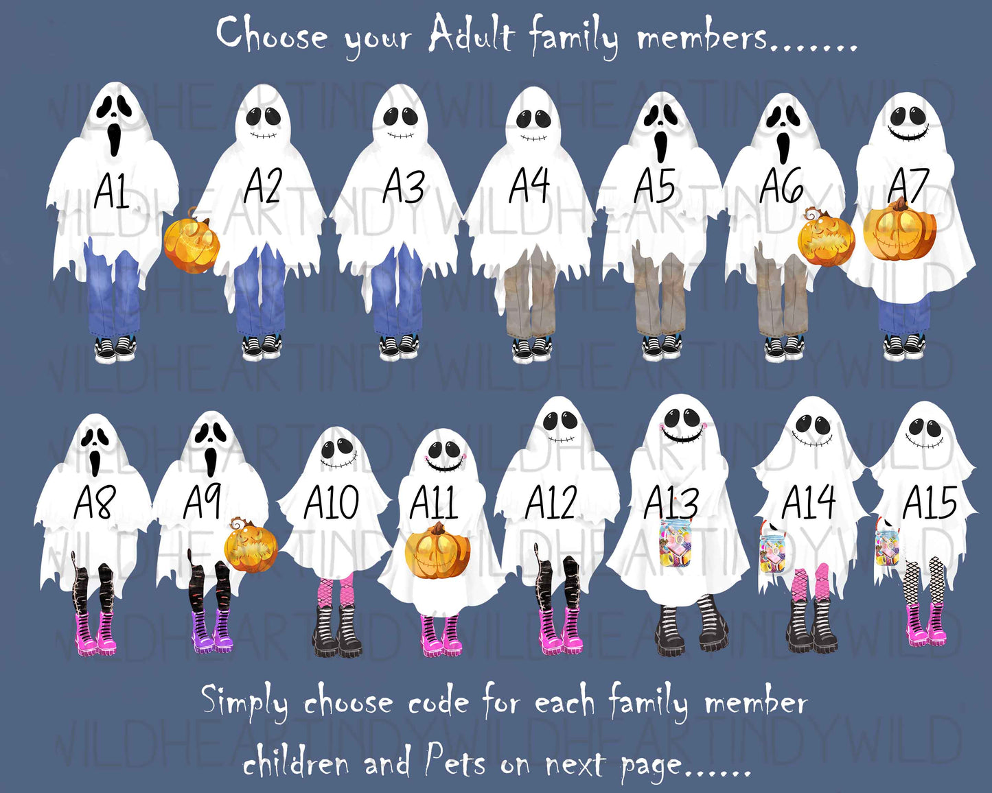 Personalised Ghost Family Print, Halloween Theme Print, Personalised Gift, Halloween Gift, Gothic Wall Art, Unique Family Print