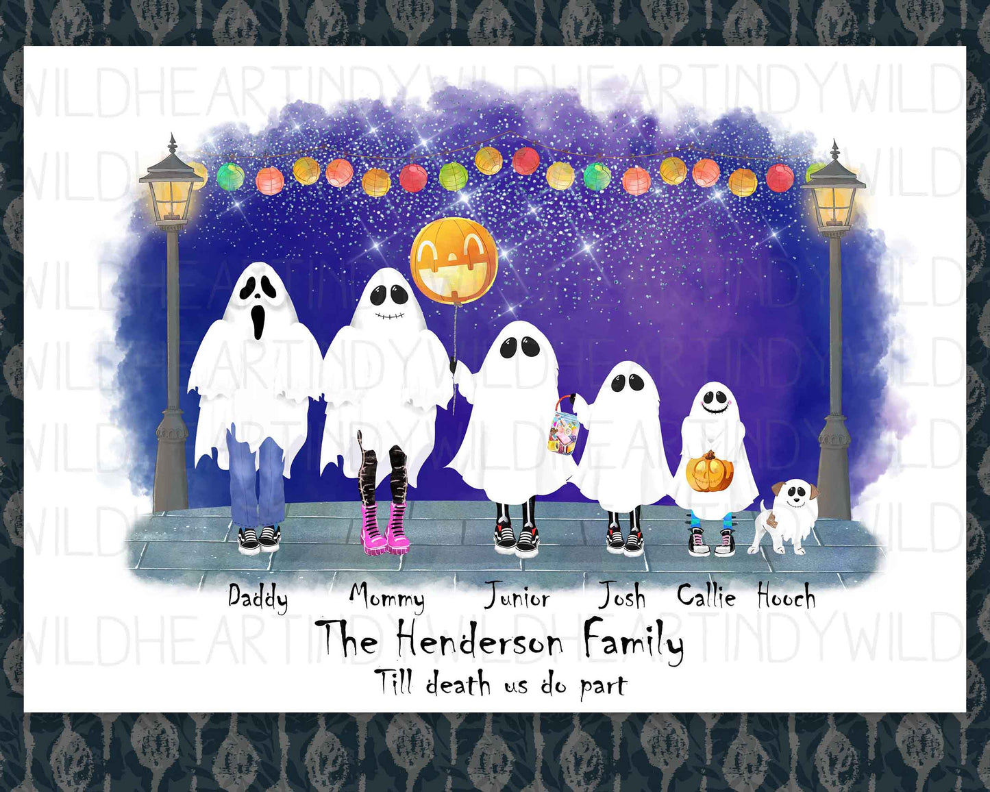 Personalised Ghost Family Print, Halloween Theme Print, Personalised Gift, Halloween Gift, Gothic Wall Art, Unique Family Print