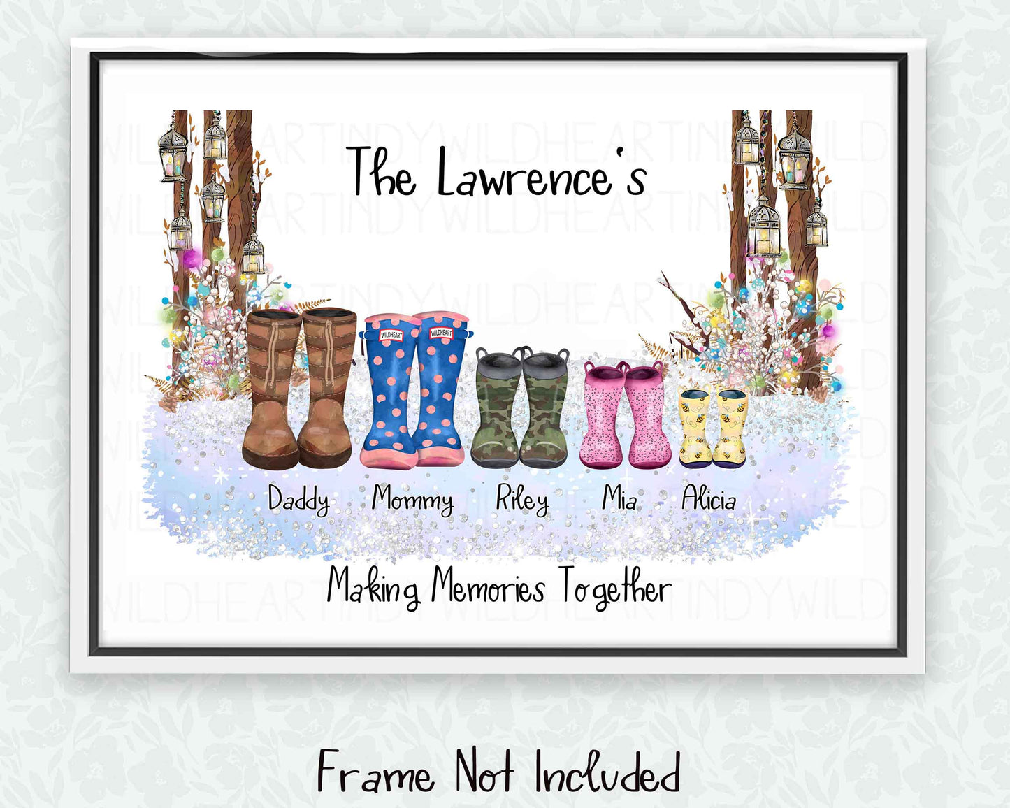 Personalised Welly Family Print Gift - Christmas Gift for Her or him - Gift for Grandparents - Secret Santa Gift - Personalised Family Gift