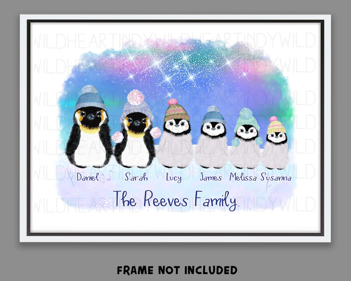 Personalised Penguin Family Print - Unique Gift for Her - Personalised Gift - Secret Santa - Penguin Print - Cute Family Portrait Gift