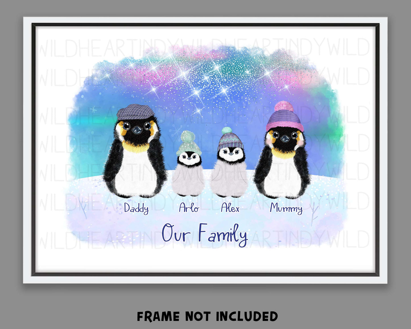 Personalised Penguin Family Print - Unique Gift for Her - Personalised Gift - Secret Santa - Penguin Print - Cute Family Portrait Gift