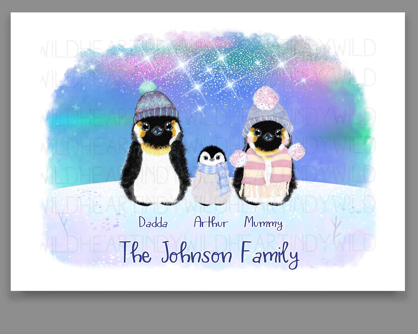 Personalised Penguin Family Print - Unique Gift for Her - Personalised Gift - Secret Santa - Penguin Print - Cute Family Portrait Gift