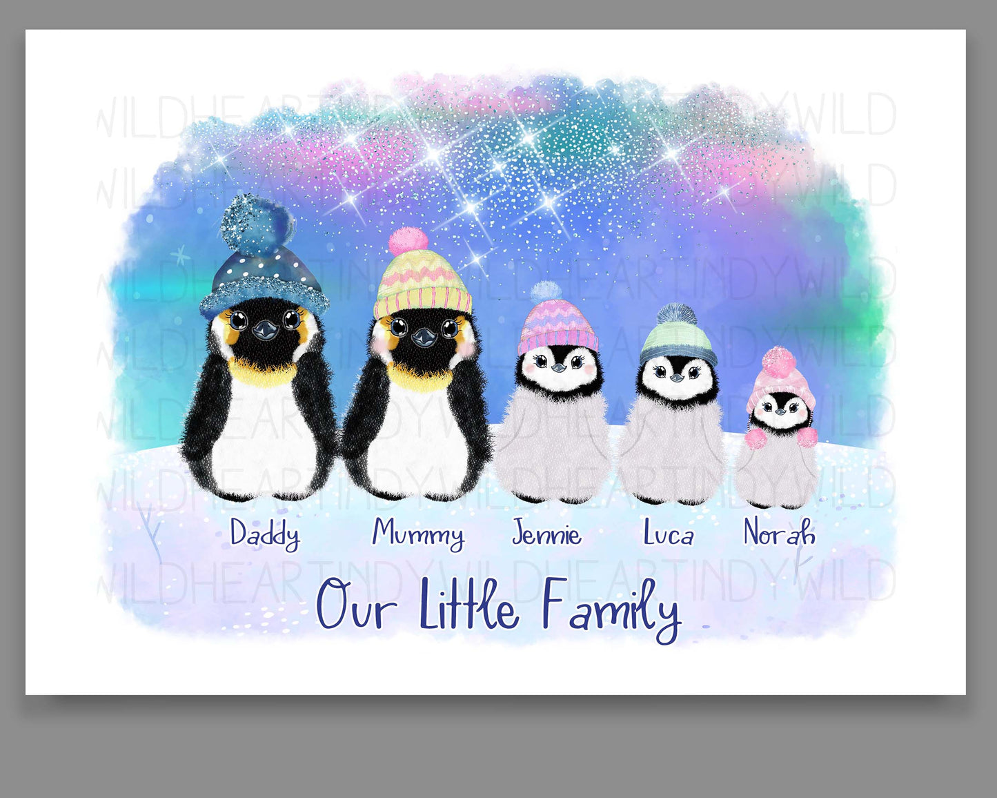 Personalised Penguin Family Print - Unique Gift for Her - Personalised Gift - Secret Santa - Penguin Print - Cute Family Portrait Gift