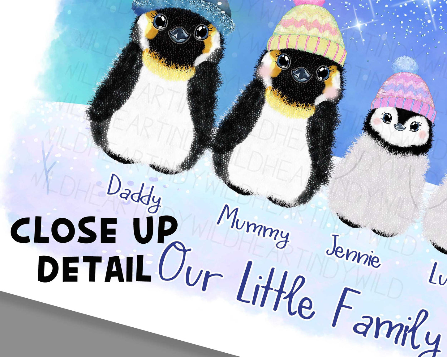 Personalised Penguin Family Print - Unique Gift for Her - Personalised Gift - Secret Santa - Penguin Print - Cute Family Portrait Gift