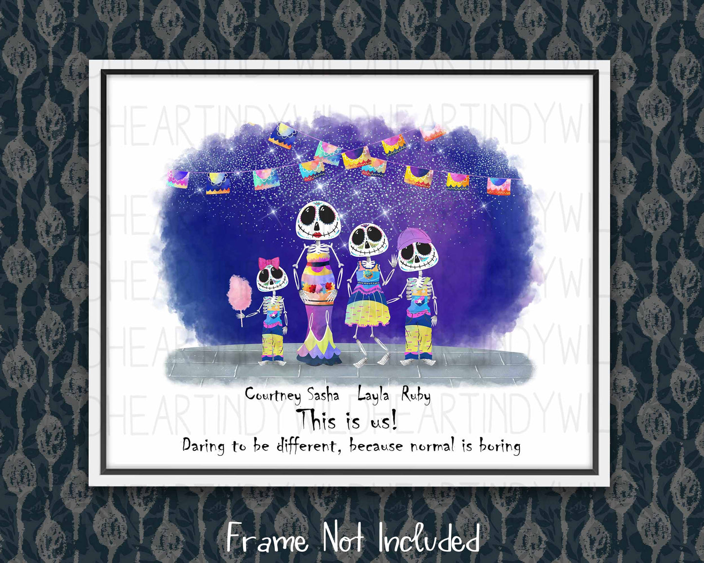 Halloween Personalised Family Print, Skeleton Family Portrait, Halloween Print, Halloween Wall Art, Custom Family print, Sugar Skulls