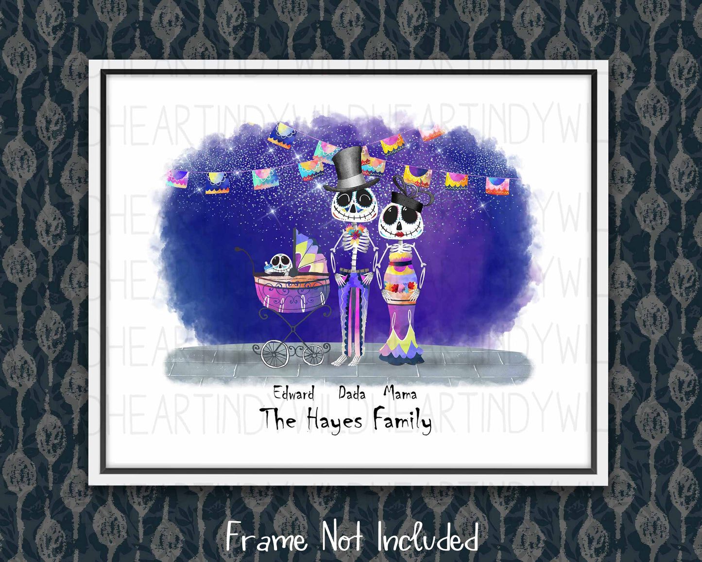 Halloween Personalised Family Print, Skeleton Family Portrait, Halloween Print, Halloween Wall Art, Custom Family print, Sugar Skulls