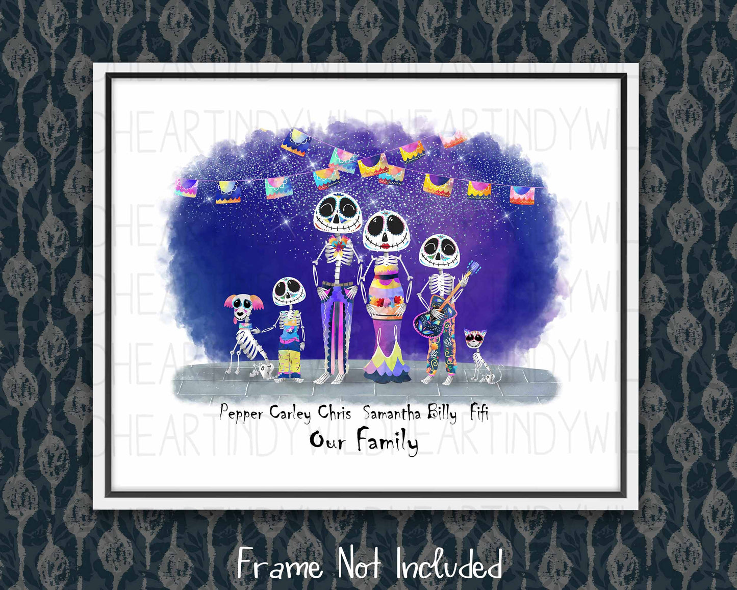 Halloween Personalised Family Print, Skeleton Family Portrait, Halloween Print, Halloween Wall Art, Custom Family print, Sugar Skulls