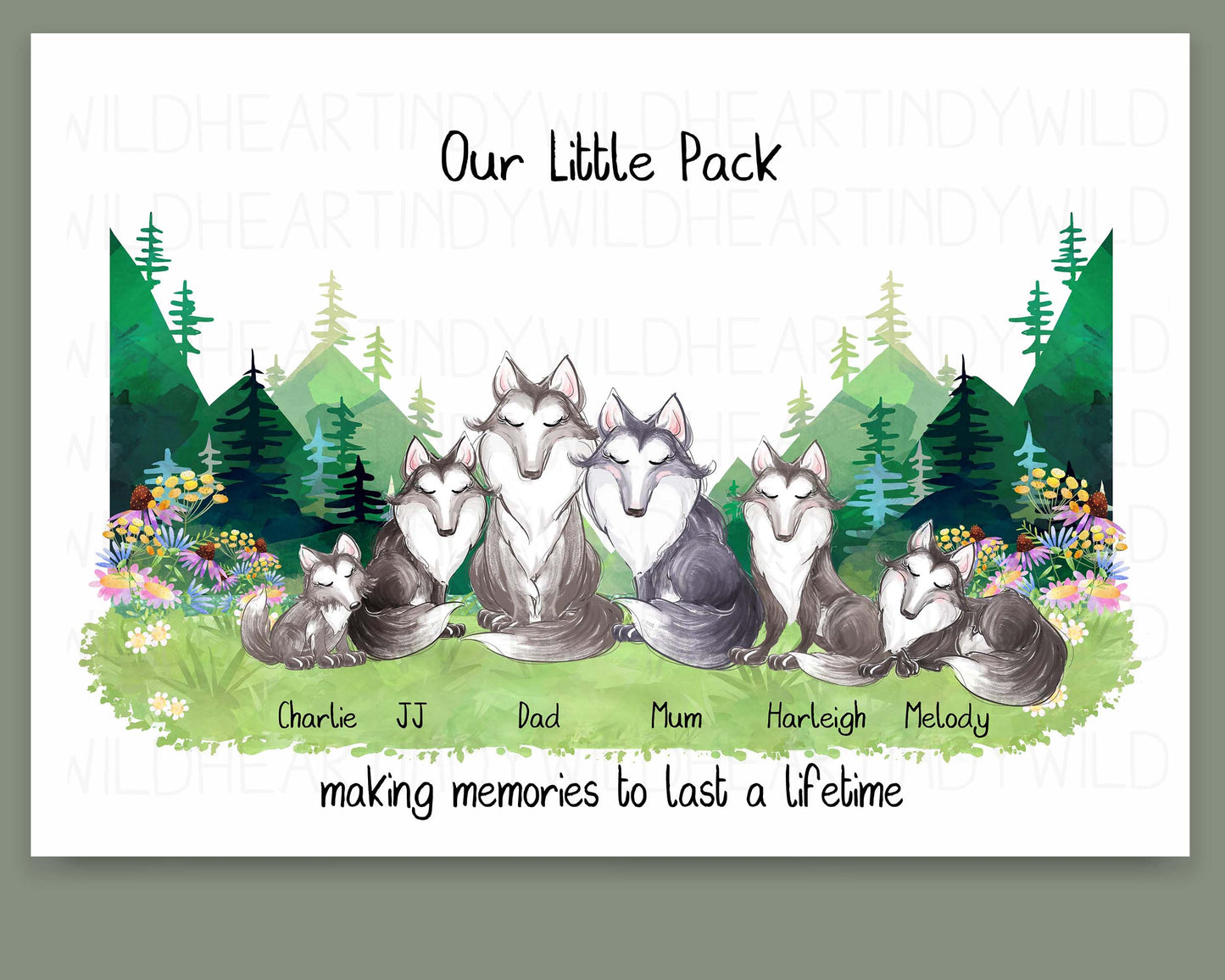 Personalised Wolf Family Print, Family Quotes, Wolf Pack Print, Christmas Gift, Cute Wolf Family Portrait, Personalised Gift, Secret Santa gift